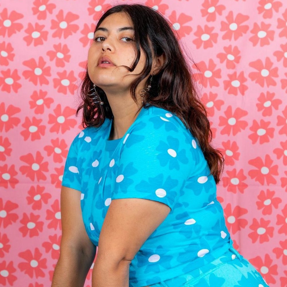 Big Bud Press Blue Big Flower Crop Top